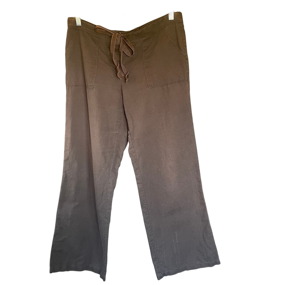 Womens Brown‎ Boho Cottage Coastal Linen Blend Wide Leg Pants Large Minimalist